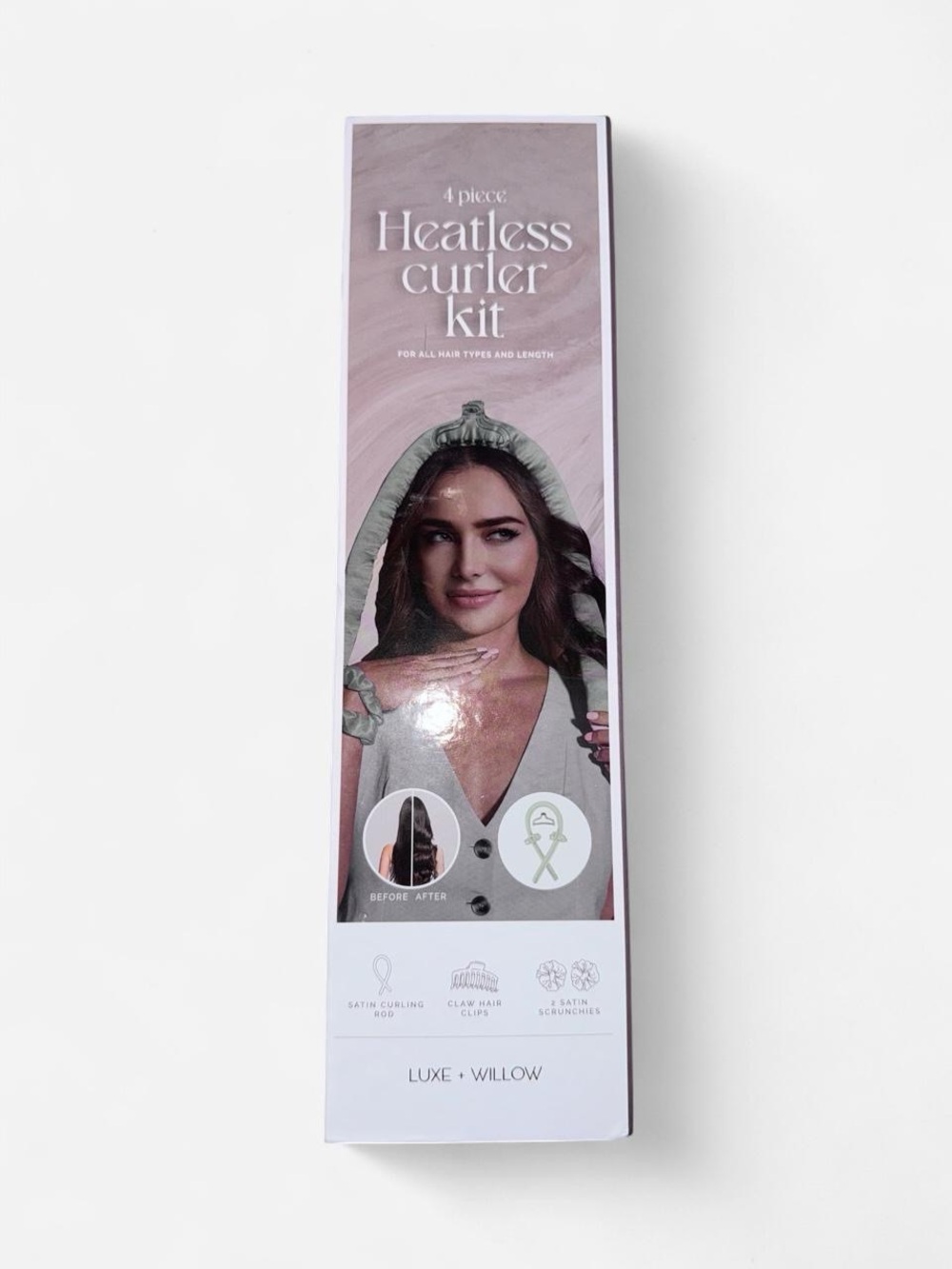 Luxe + Willow 4-Piece Heatless Curler Kit in a beautiful sage green satin finish